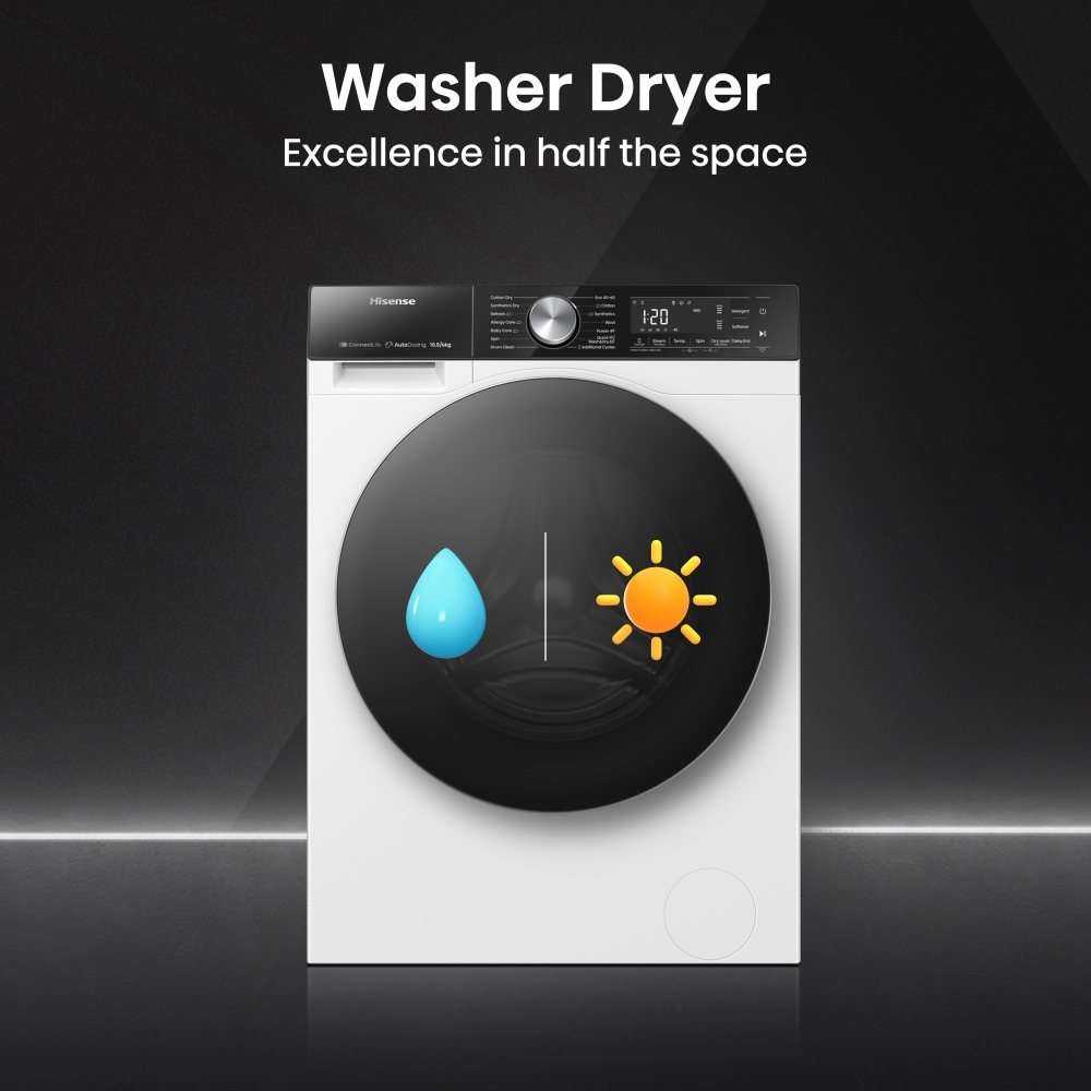 Hisense WD5S1045BW 5S Series Washer Dryer, 10kg/6kg, 1400 Spin, White, A Rated