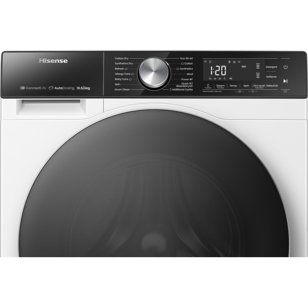 Hisense WD5S1045BW 5S Series Washer Dryer, 10kg/6kg, 1400 Spin, White, A Rated