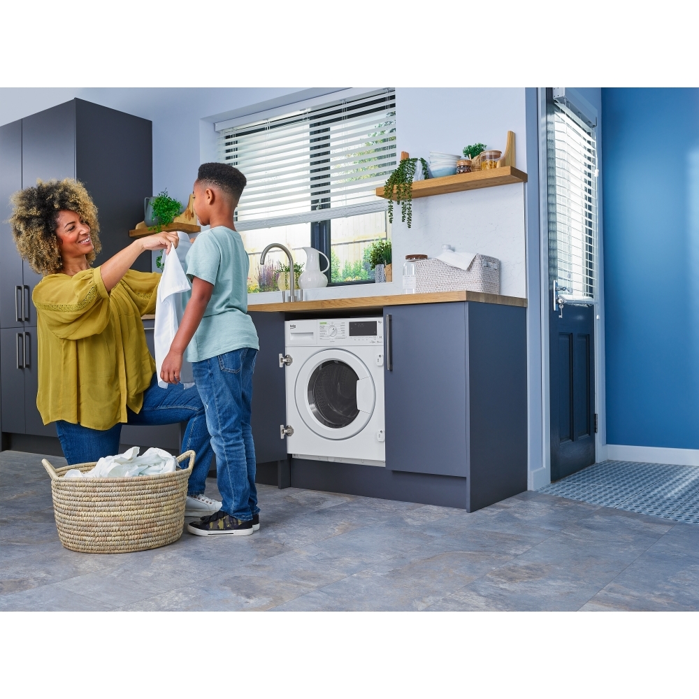 Beko WDIK854421F Integrated Washer Dryer, 8kg/5kg, 1400 Spin, White, C Rated