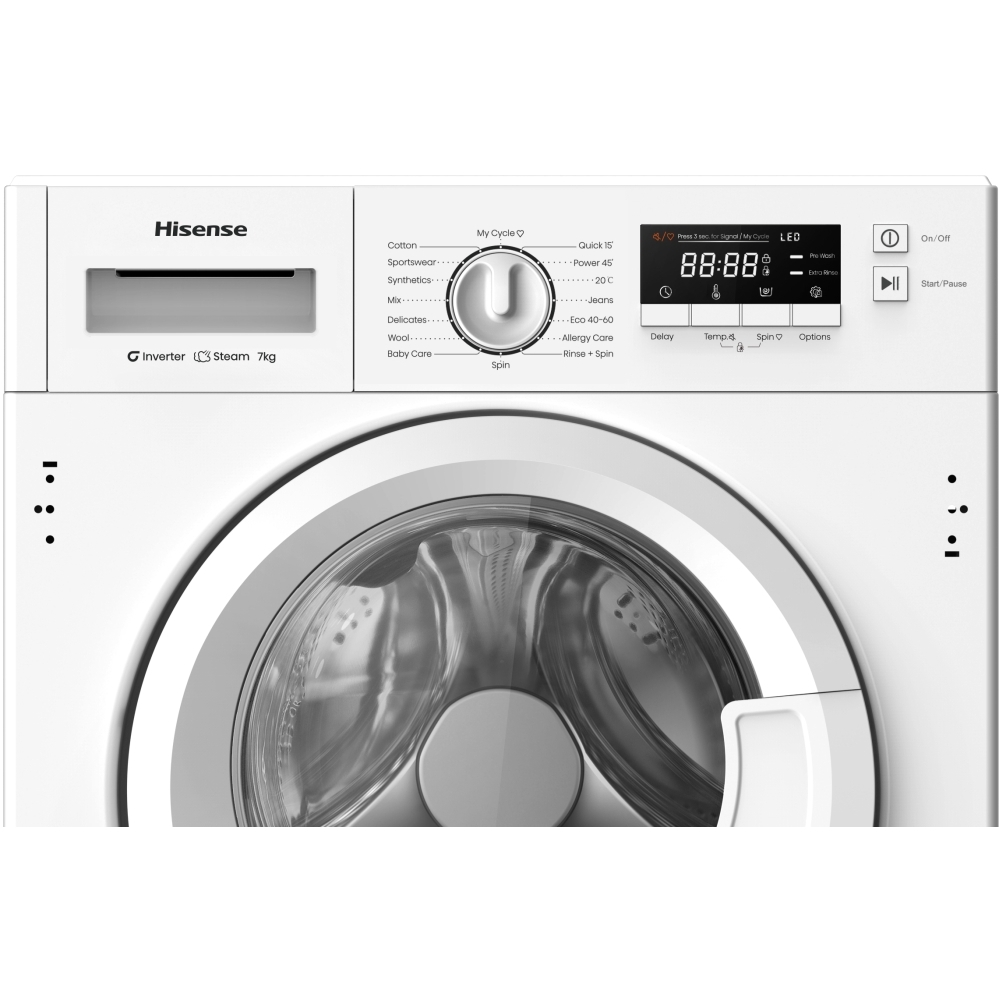 Hisense WF3M741BWI Integrated Washing Machine, 7kg, 1300 Spin, White, A Rated