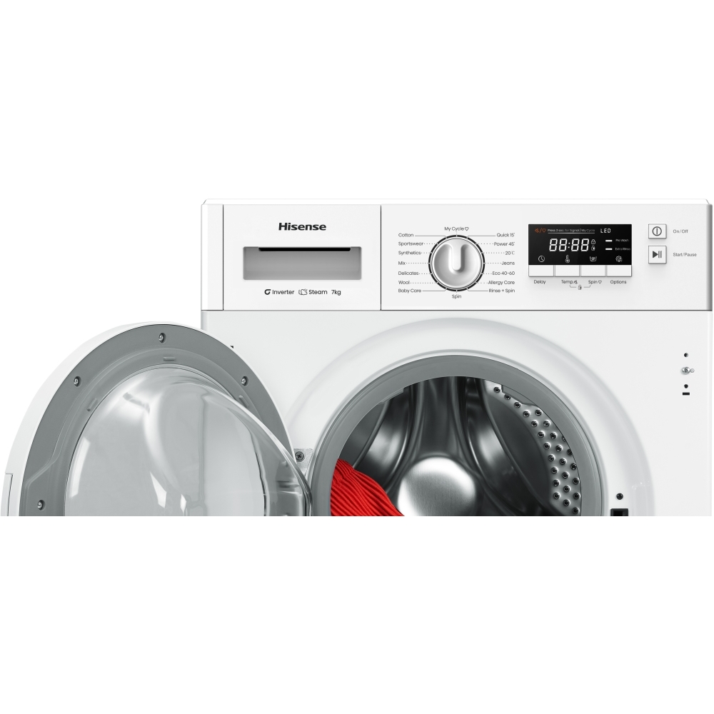 Hisense WF3M741BWI Integrated Washing Machine, 7kg, 1300 Spin, White, A Rated