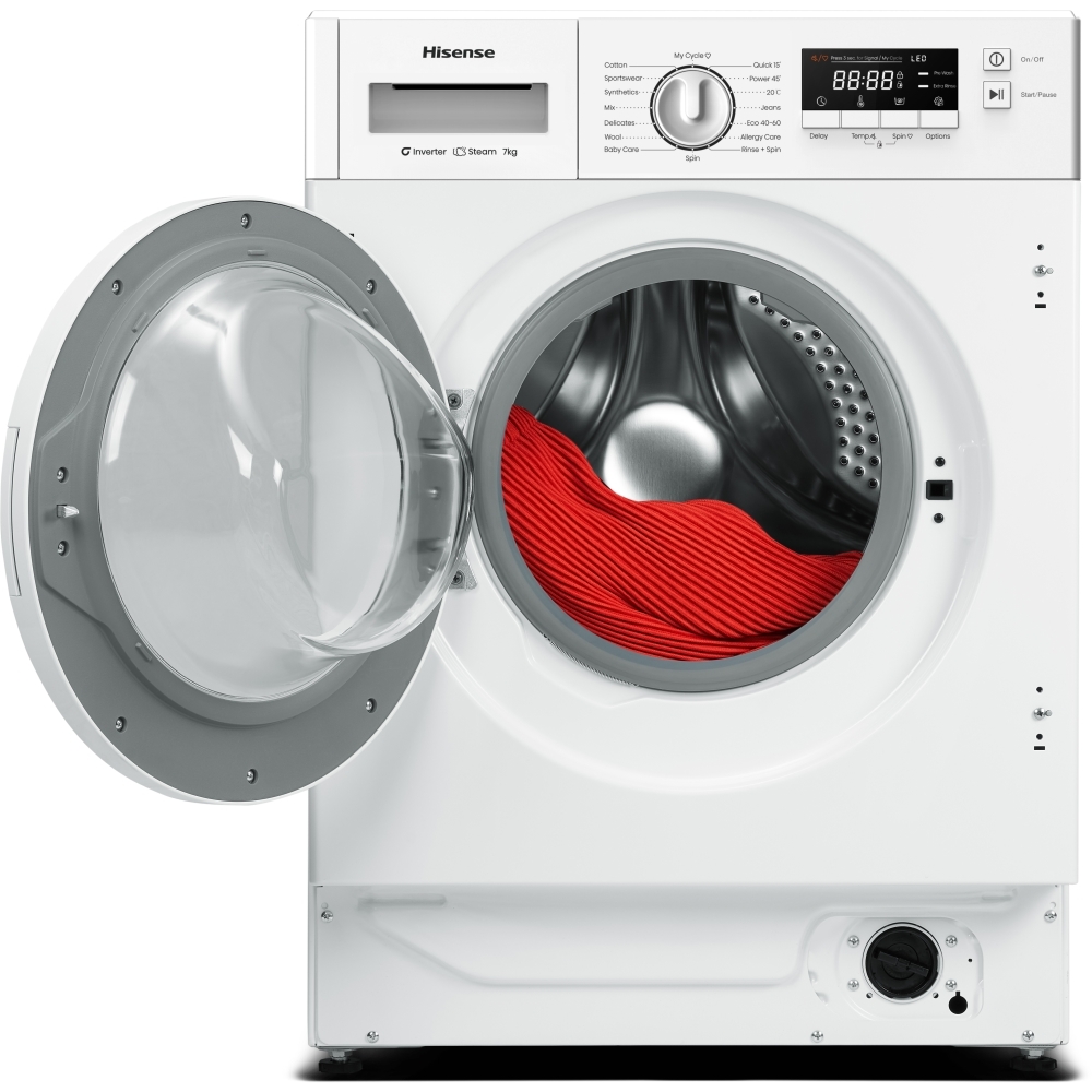 Hisense WF3M741BWI Integrated Washing Machine, 7kg, 1300 Spin, White, A Rated