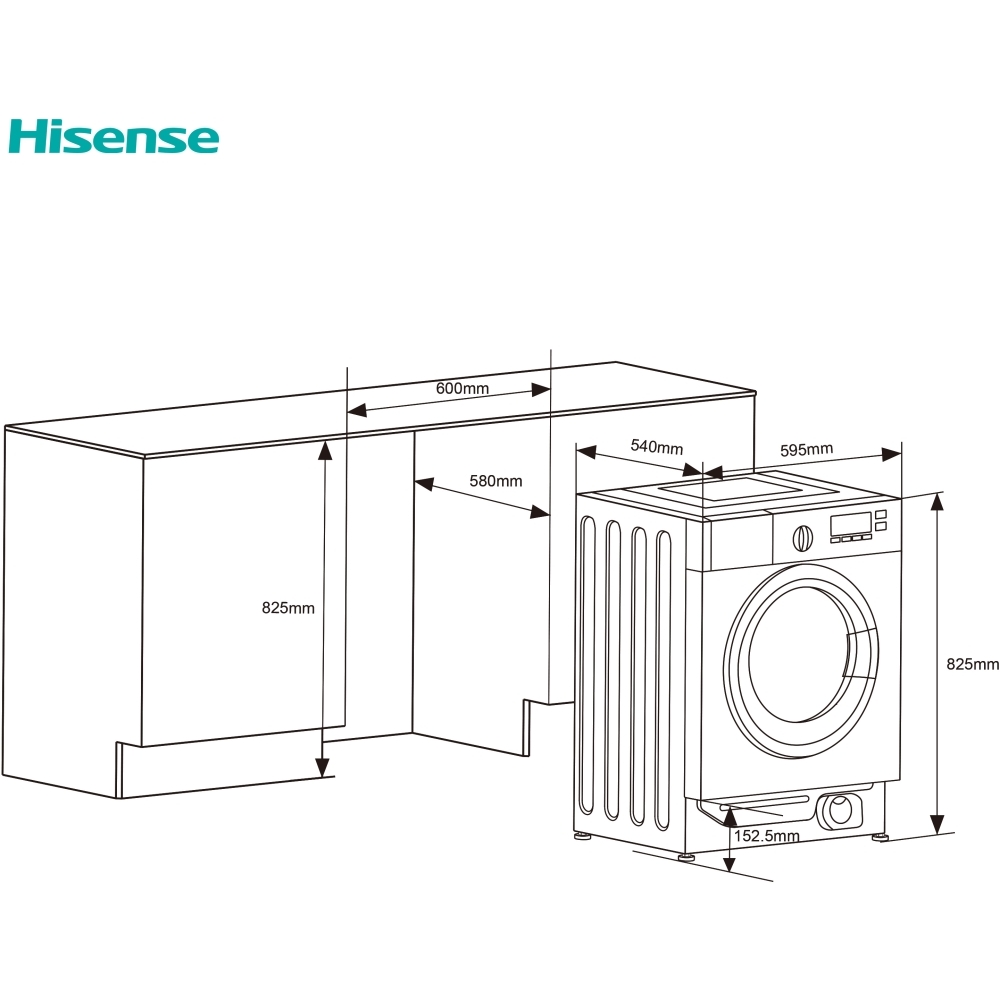 Hisense WF3M841BWI Integrated Washing Machine, 8kg, 1400 Spin, White, A Rated
