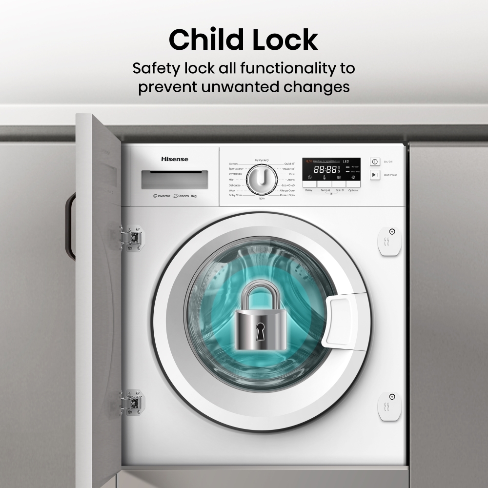 Hisense WF3M841BWI Integrated Washing Machine, 8kg, 1400 Spin, White, A Rated