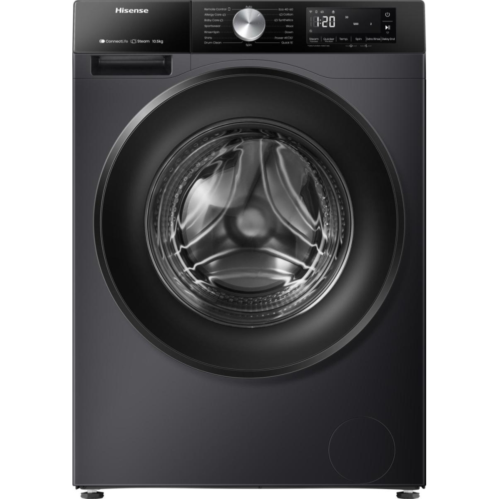 Hisense WF3S1043BB3 Washing Machine, 10.5kg, 1400 Spin, Black, A Rated