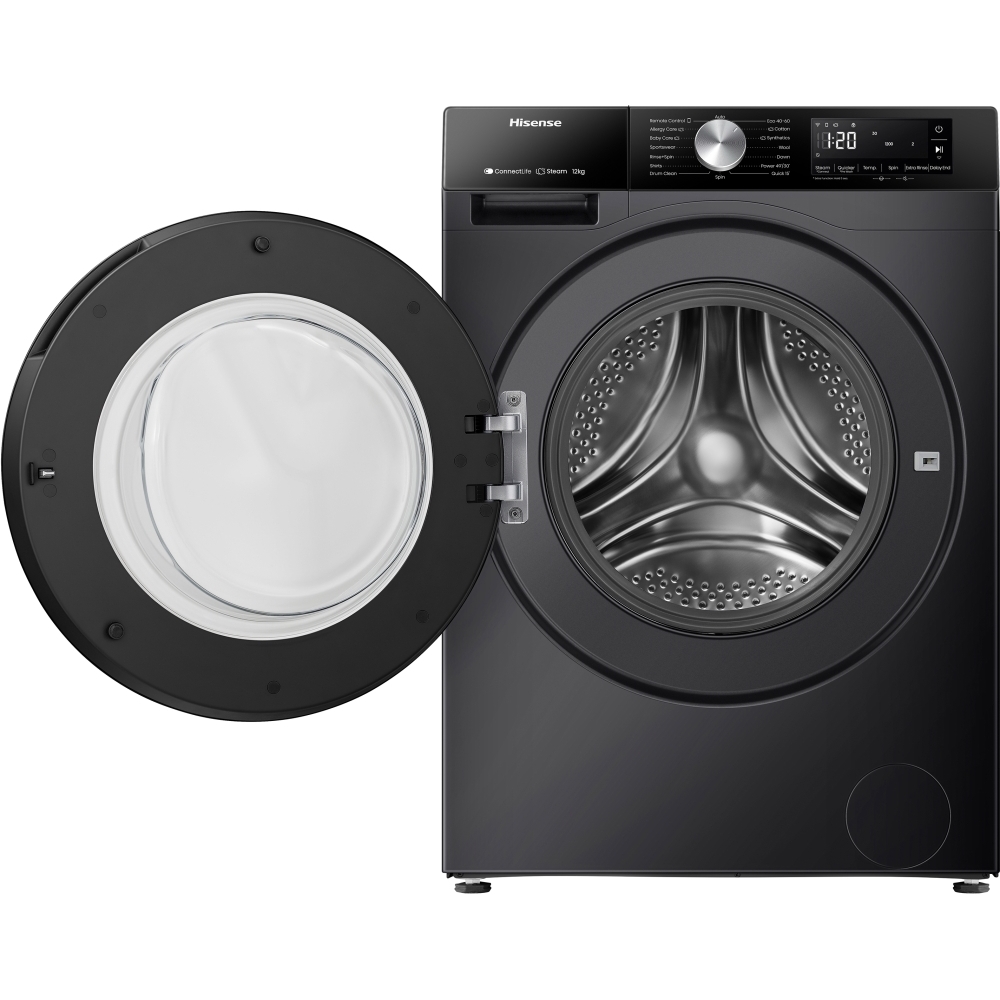 Hisense WF3S1243BB3 Washing Machine, 12kg, 1400 Spin, Black, A Rated