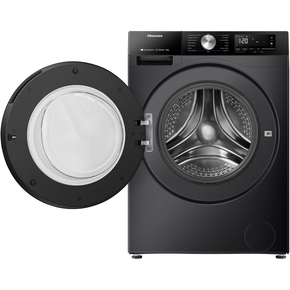 Hisense WF3S8043BB3 Washing Machine, 8kg, 1400 Spin, Black, A Rated