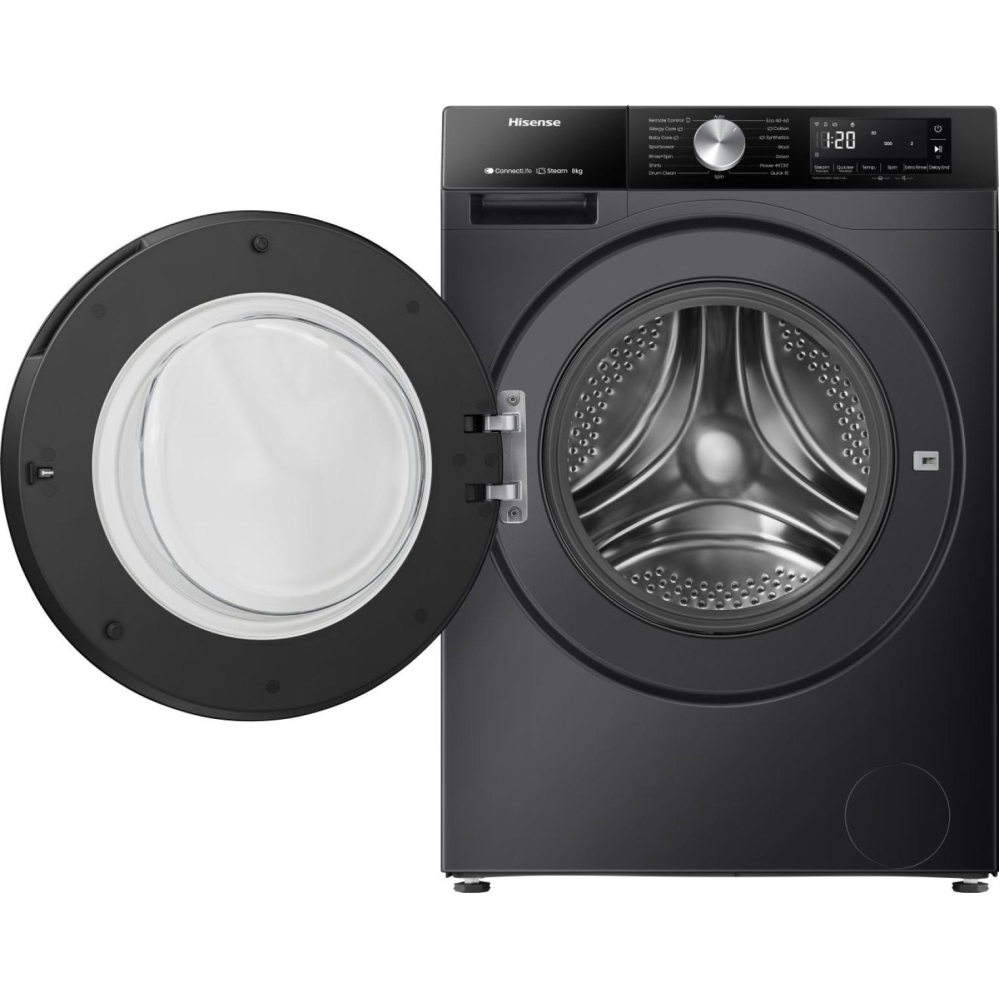 Hisense WF3S8043BB3 Washing Machine, 8kg, 1400 Spin, Black, A Rated