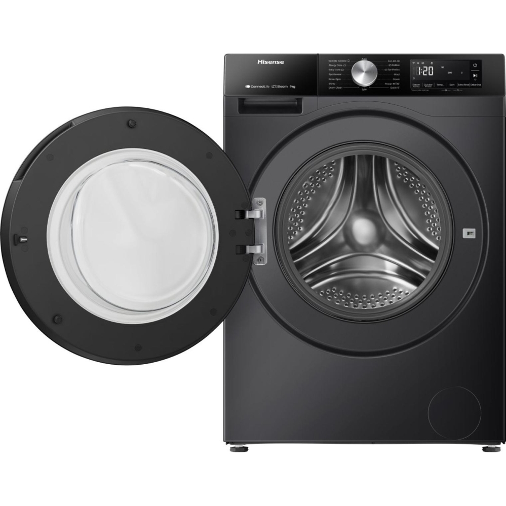 Hisense WF3S9043BB3 Washing Machine, 9kg, 1400 Spin, Black, A Rated