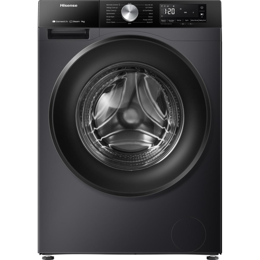 Hisense WF3S9043BB3 Washing Machine, 9kg, 1400 Spin, Black, A Rated