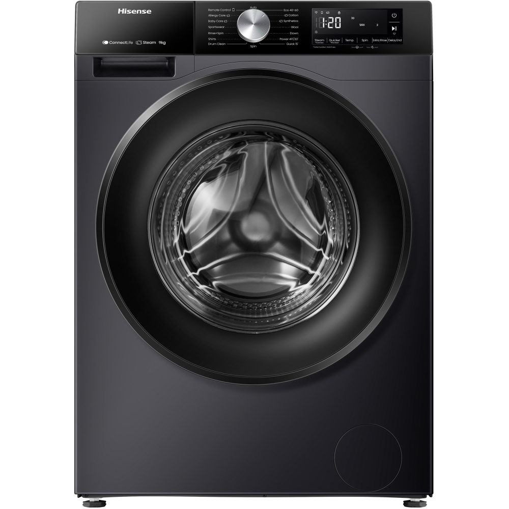 Hisense WF3S9043BB3 Washing Machine, 9kg, 1400 Spin, Black, A Rated