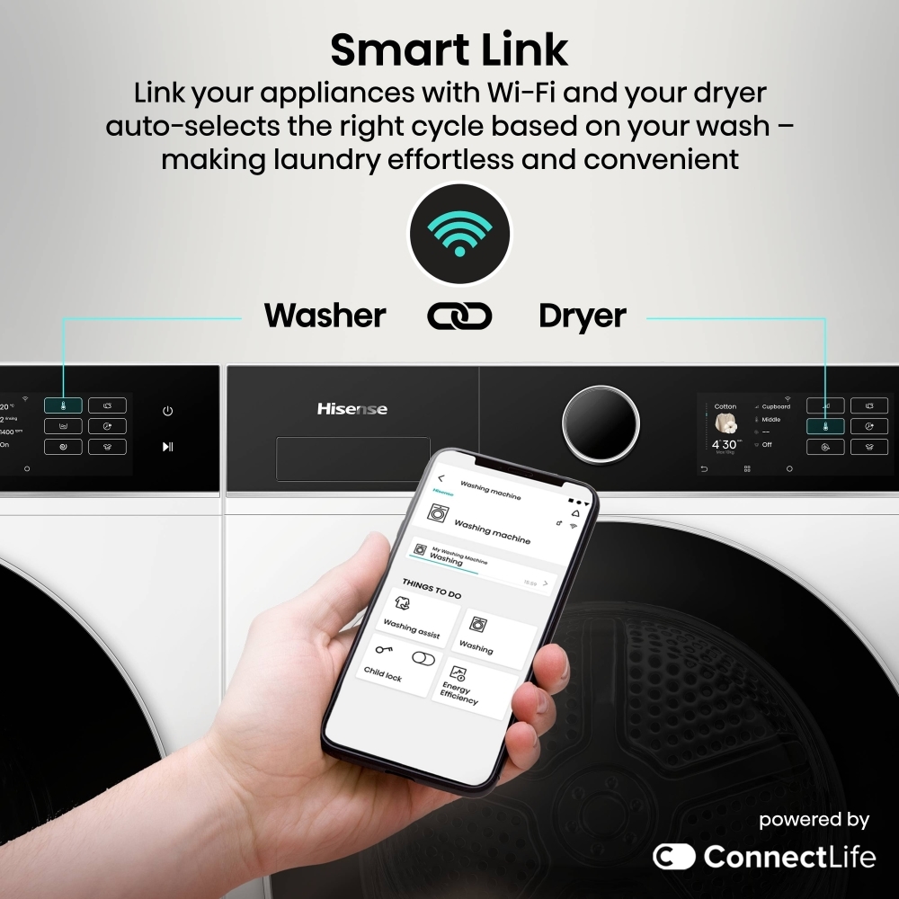 Hisense WF5I9043BWFS Washing Machine, 9kg, 1300 Spin, White, A Rated