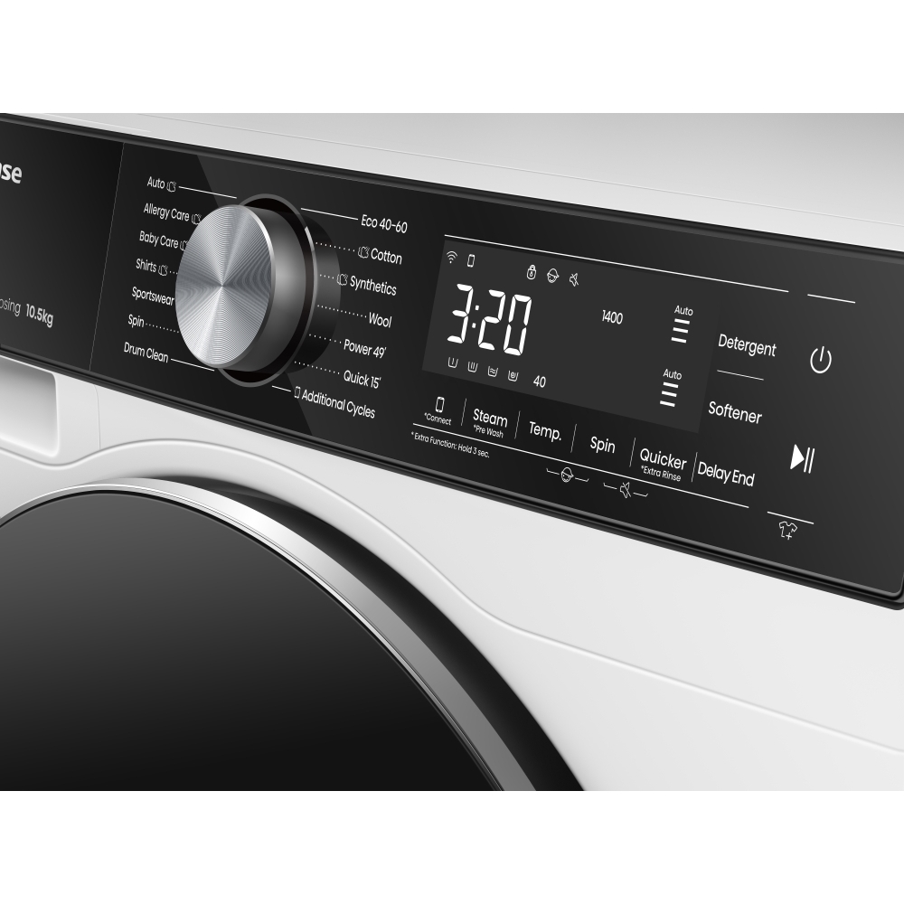 Hisense WF5S1045BW 5S Series Washing Machine, 10.5kg, 1400 Spin, White, A Rated