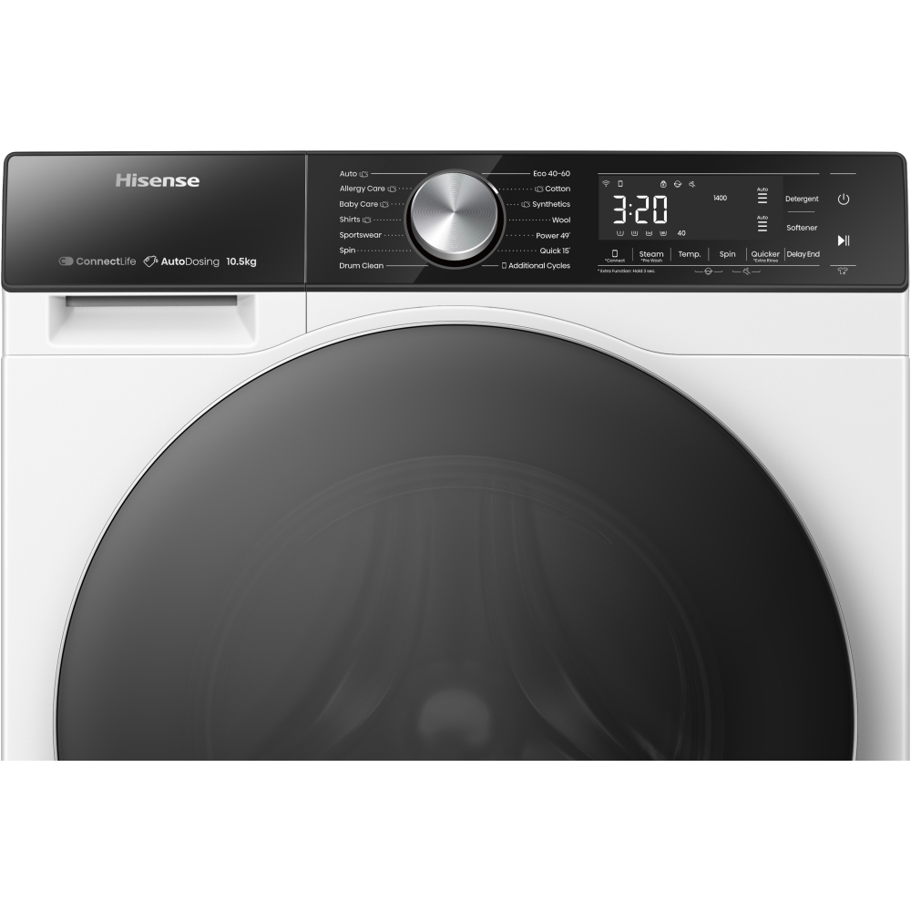 Hisense WF5S1045BW 5S Series Washing Machine, 10.5kg, 1400 Spin, White, A Rated