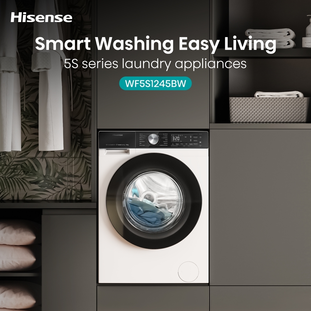 Hisense WF5S1045BW 5S Series Washing Machine, 10.5kg, 1400 Spin, White, A Rated