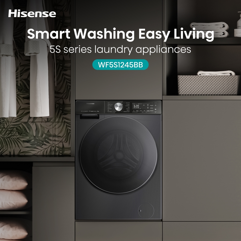 Hisense WF5S1245BB 5S Series Washing Machine, 12kg, 1400 Spin, Black, A