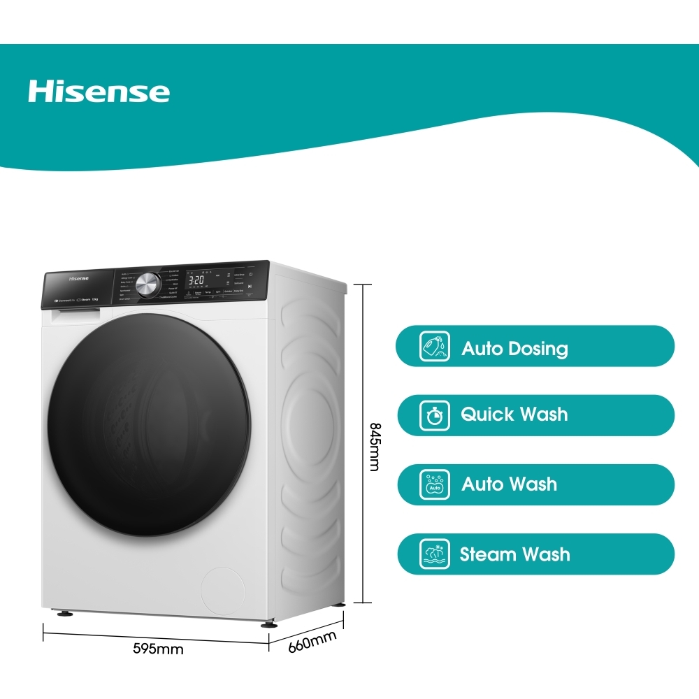 Hisense WF5S1245BW 5S Series Washing Machine, 12kg, 1400 Spin, White, A