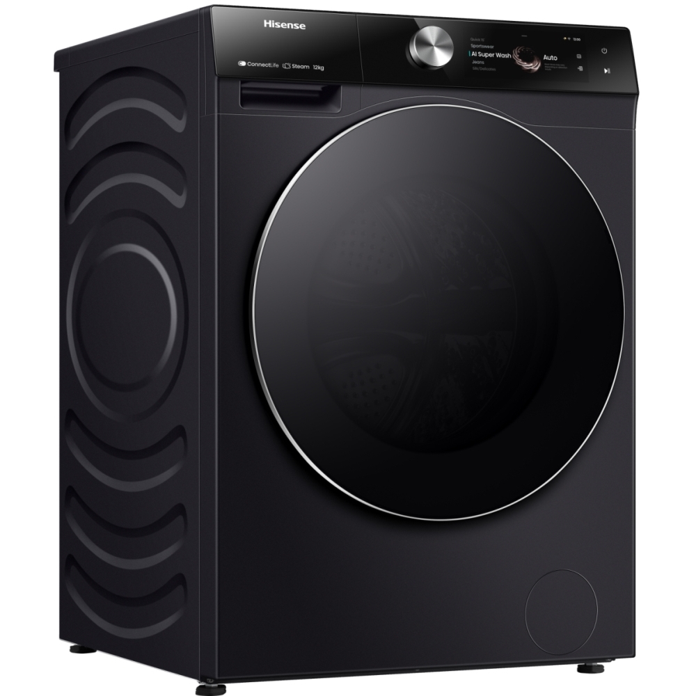 Hisense WF7S1247BB Washing Machine, 12kg, 1400 Spin, Black, A Rated
