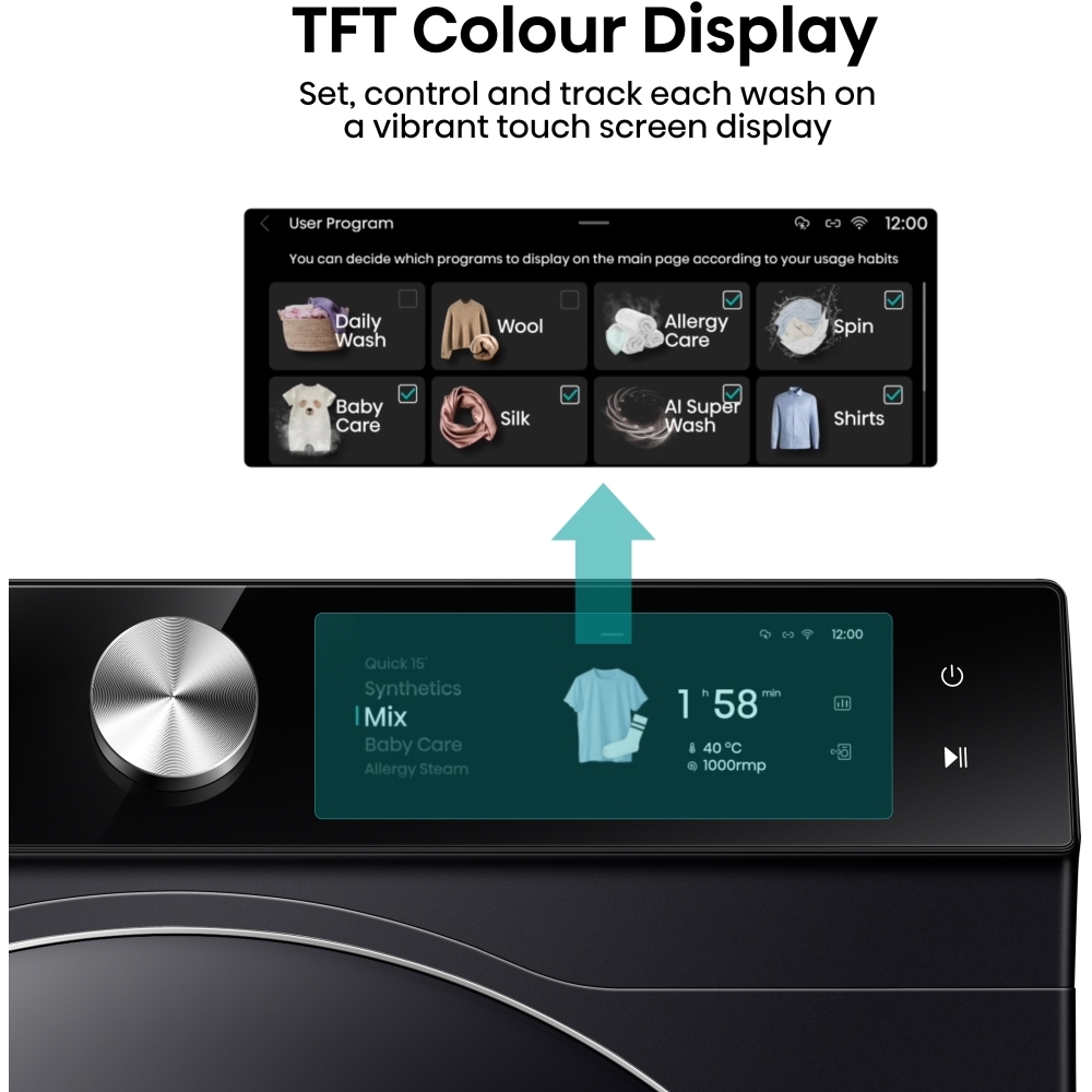 Hisense WF7S1247BB Washing Machine, 12kg, 1400 Spin, Black, A Rated