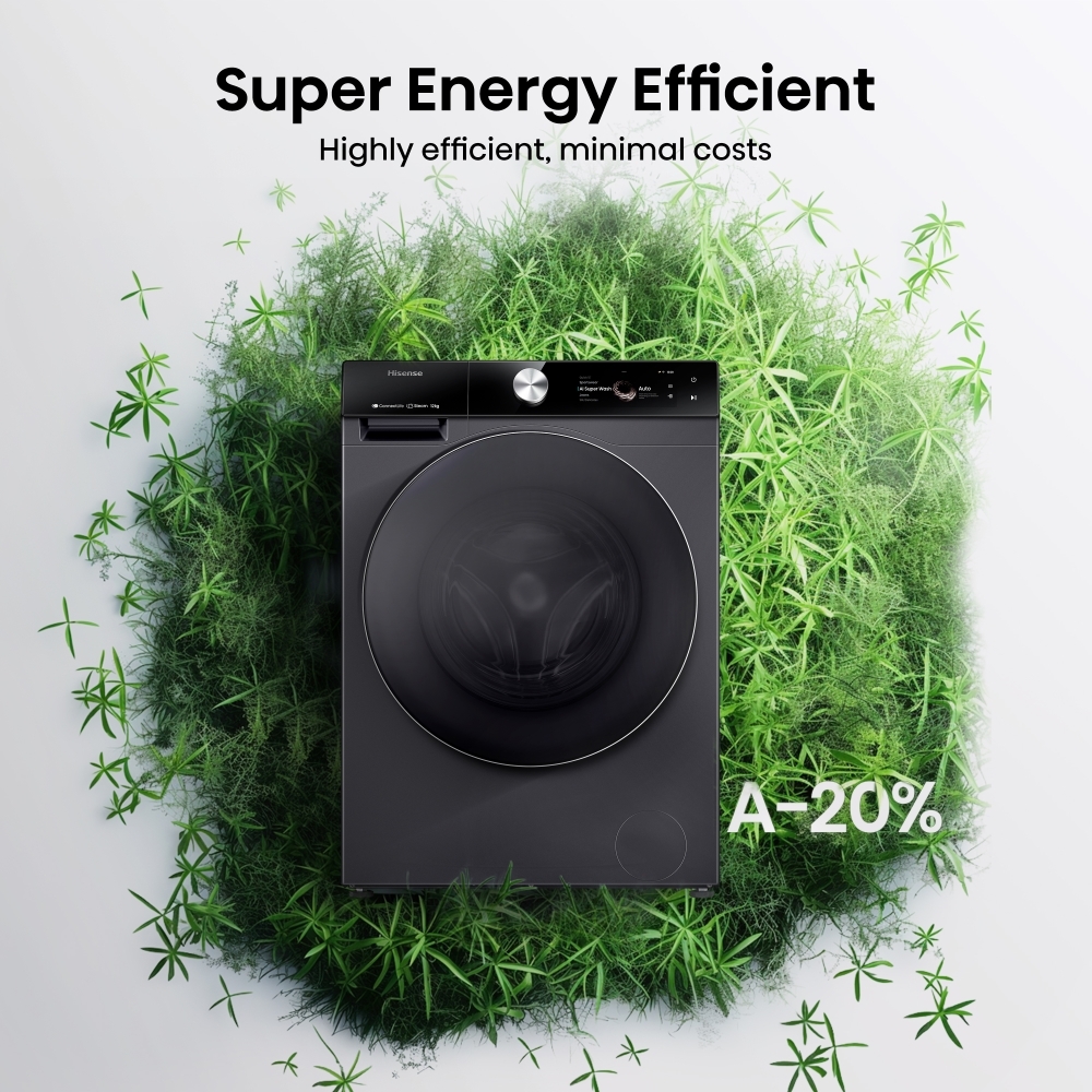 Hisense WF7S1247BB Washing Machine, 12kg, 1400 Spin, Black, A Rated