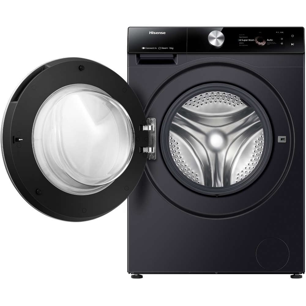 Hisense WF7S1247BB Washing Machine, 12kg, 1400 Spin, Black, A Rated