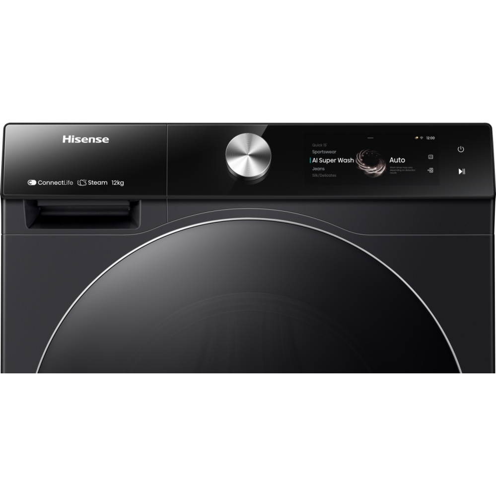Hisense WF7S1247BB Washing Machine, 12kg, 1400 Spin, Black, A Rated