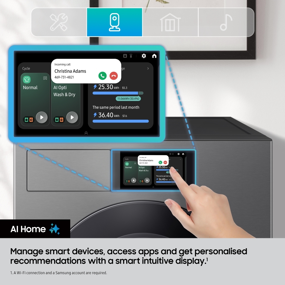 Samsung WF90F09C4SU1 Series 9 AI Home Washing Machine, 9kg, 1400 Spin, Grey, A Rated