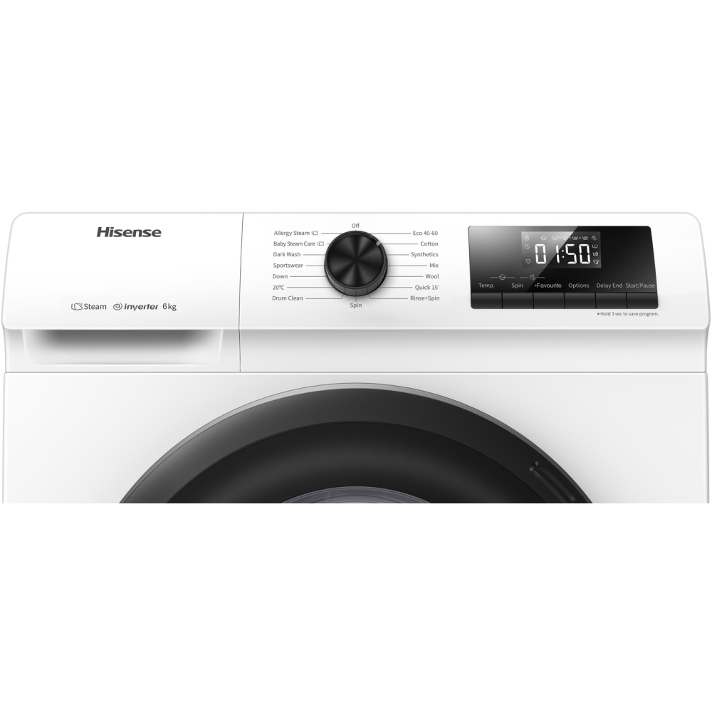 Hisense WFQP7012EVM 1 Series Washing Machine, 7kg, 1200 Spin, White, C Rated