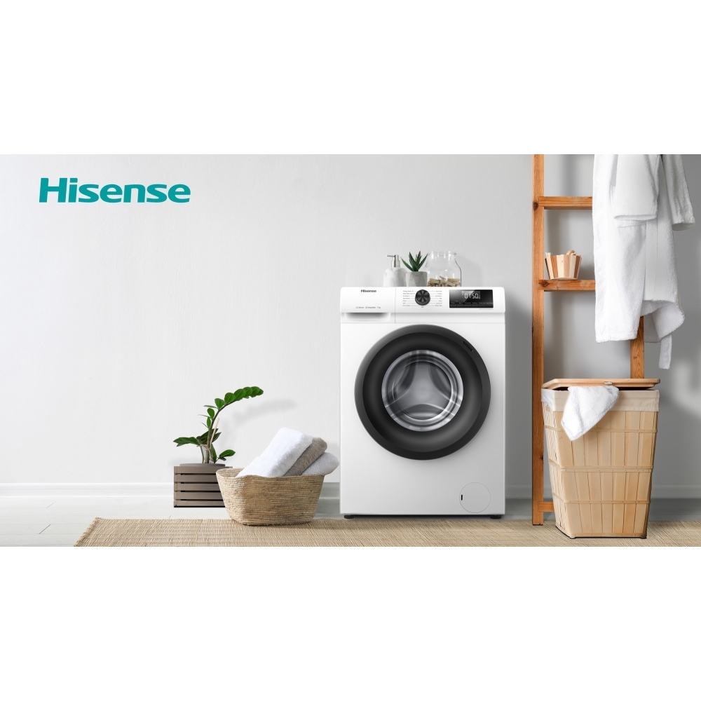 Hisense WFQP7012EVM 1 Series Washing Machine, 7kg, 1200 Spin, White, C Rated