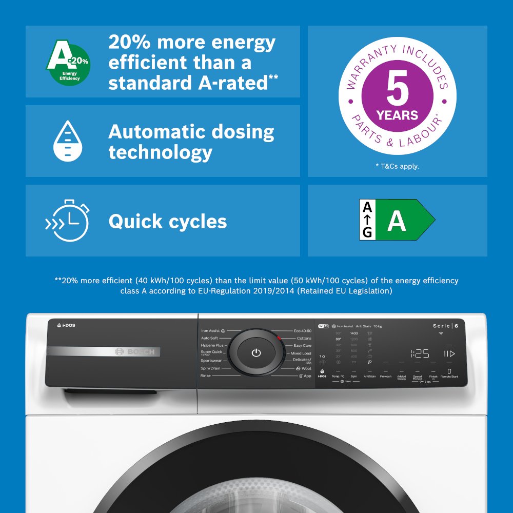 Bosch WGH254A0GB Series 6 Washing Machine, 10kg, 1400 Spin, White, A Rated