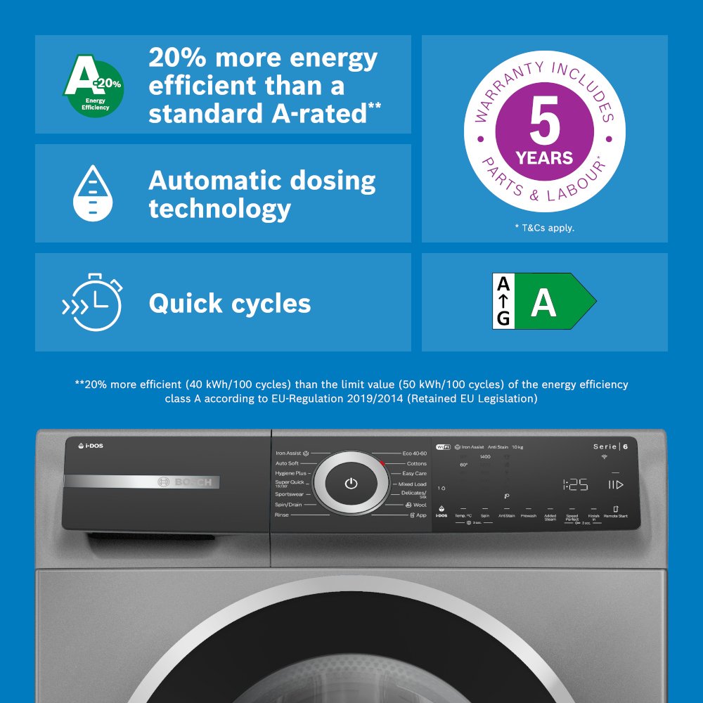 Bosch WGH254ARGB Series 6 Washing Machine, 10kg, 1400 Spin, Grey, A Rated