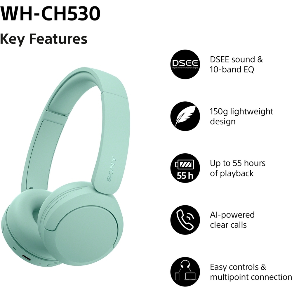 Sony WHCH530G.CE7 Headphones, Green