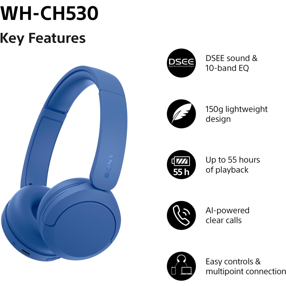 Sony WHCH530L.CE7 Headphones, Blue