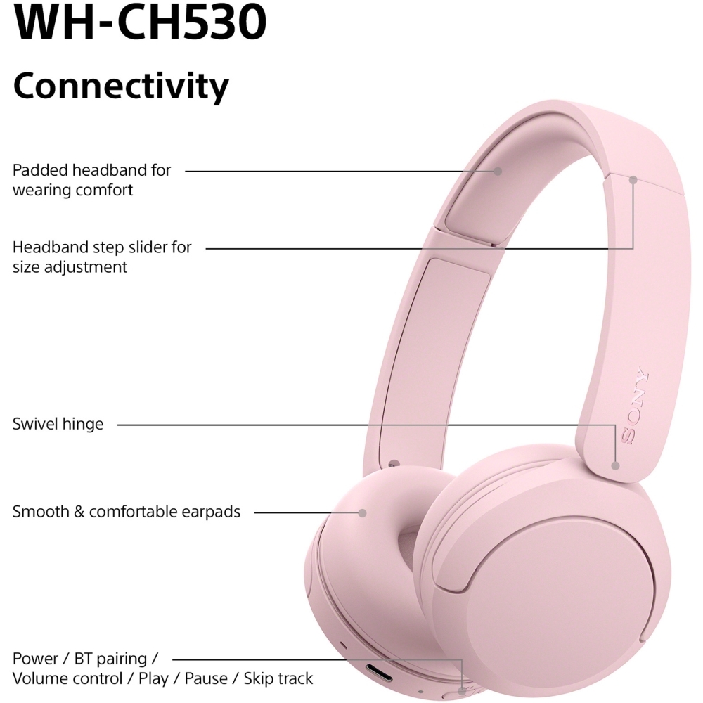 Sony WHCH530P.CE7 Headphones, Pink