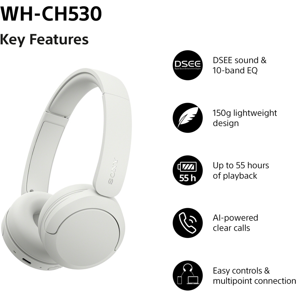 Sony WHCH530W.CE7 Headphones, White