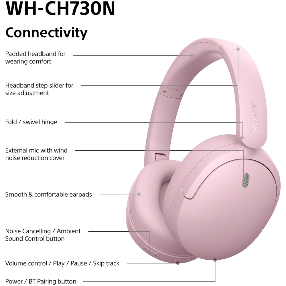 Sony WHCH730NP.CE7 Headphones, Pink