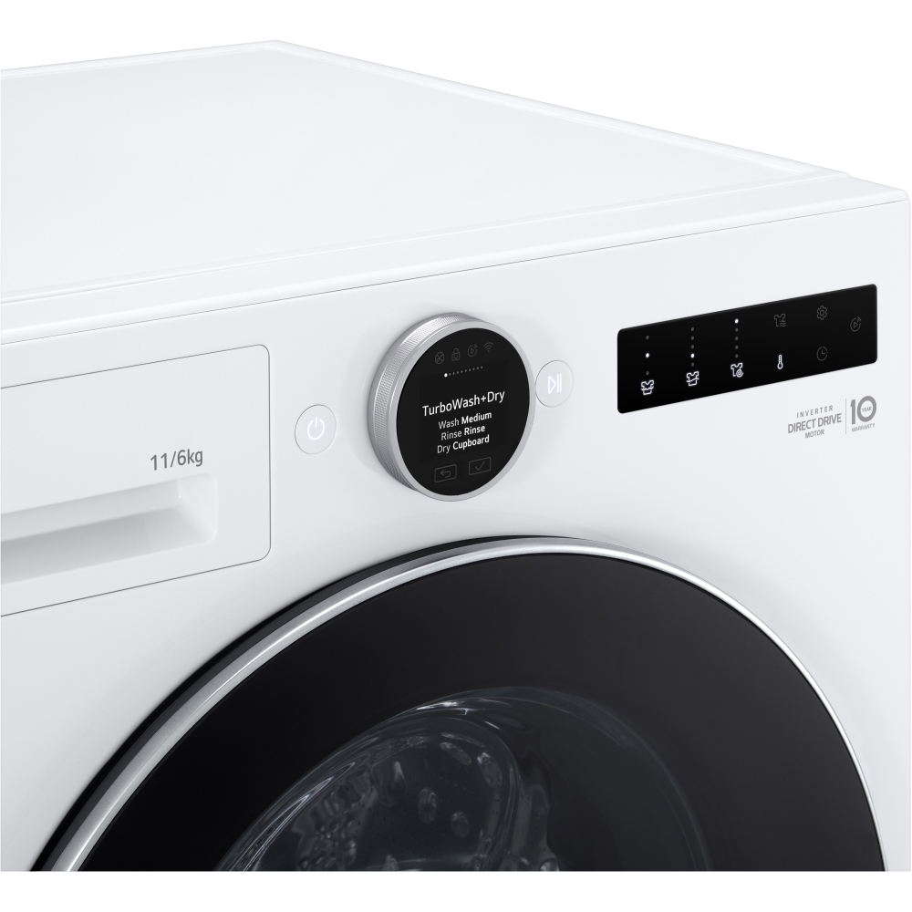 LG WHX9016TLC Washer Dryer, 11kg/6kg, 1400 Spin, White, A Rated