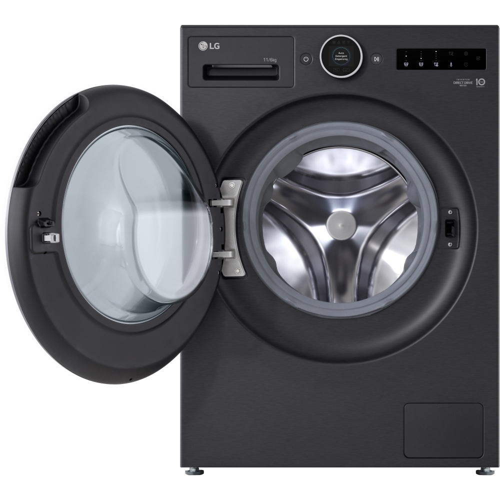 LG WHX9516TBC Washer Dryer, 11kg/6kg, 1400 Spin, Black, A Rated