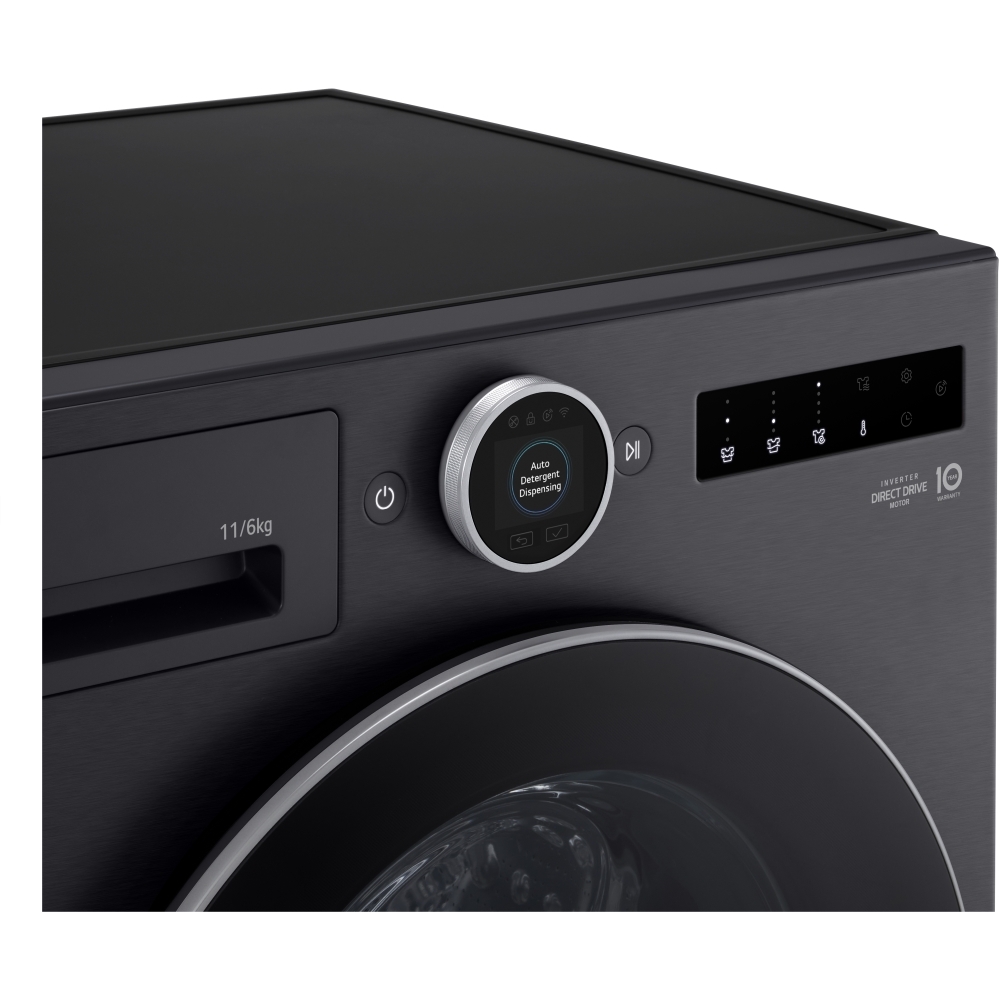LG WHX9516TBC Washer Dryer, 11kg/6kg, 1400 Spin, Black, A Rated
