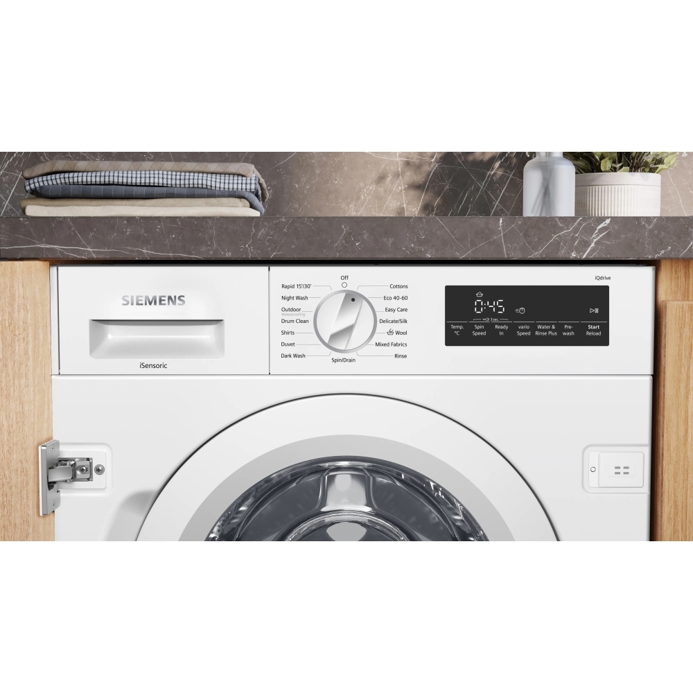Siemens WI14W502GB iQ700 Integrated Washing Machine, 8kg, 1400 Spin, White, C Rated