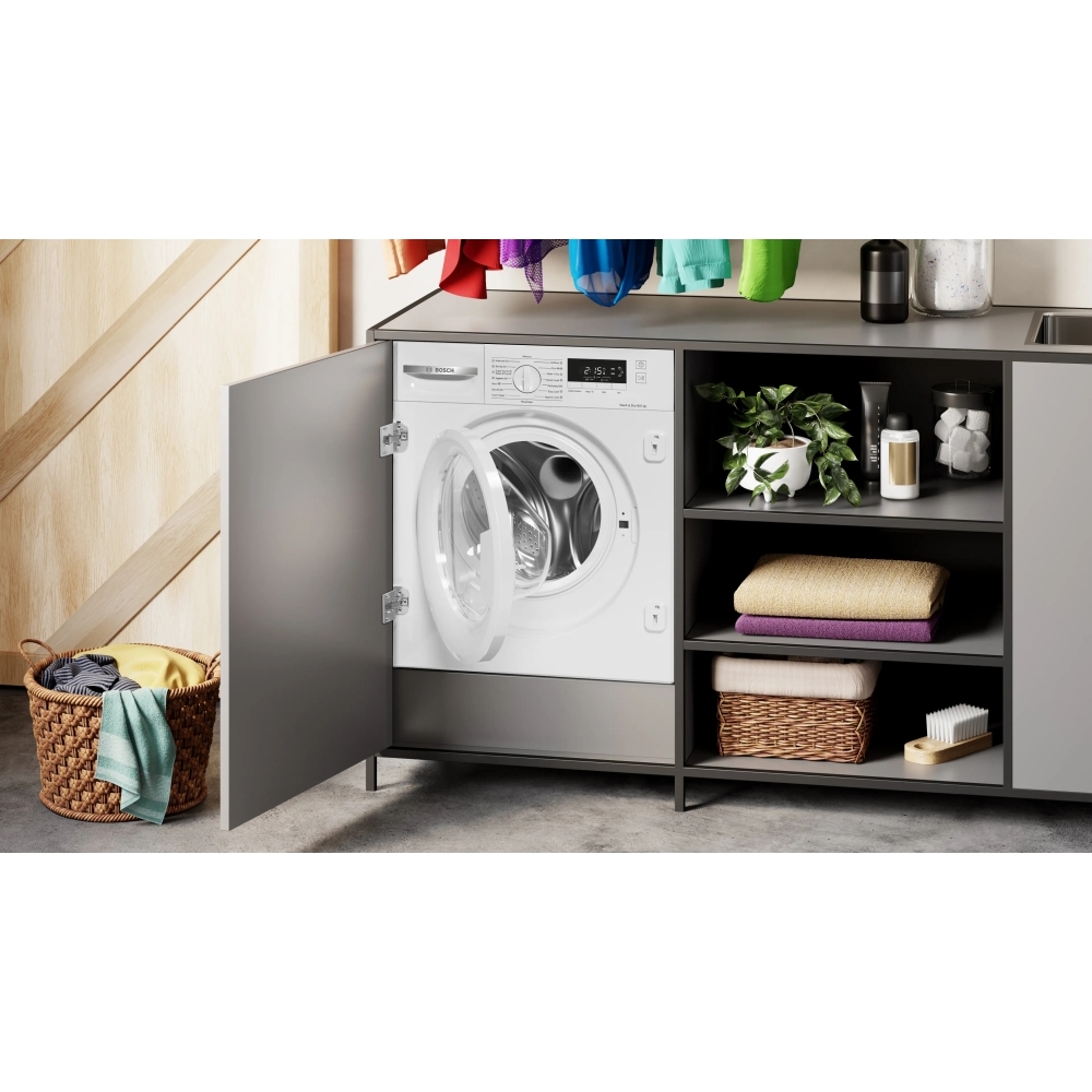 Bosch WKD28260GB Series 4 Integrated Washer Dryer, 8kg/5kg, 1400 Spin, White, E Rated