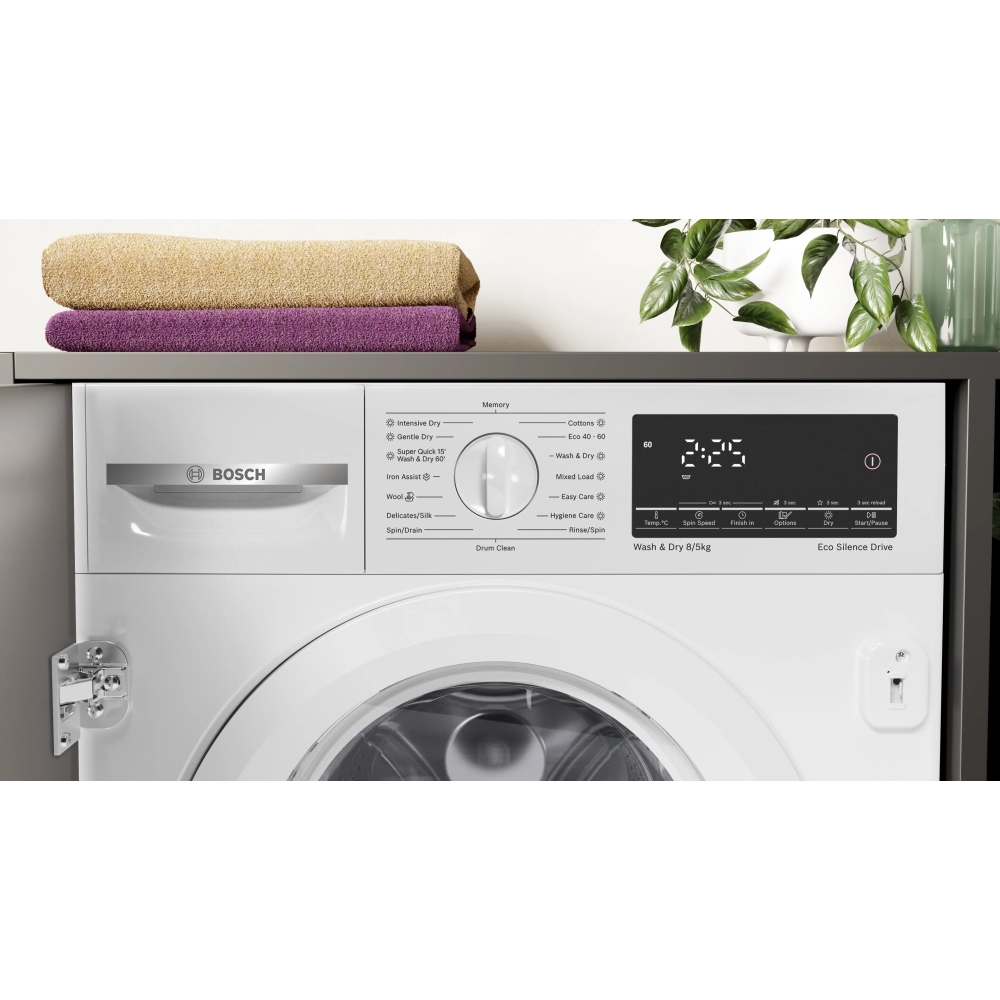 Bosch WKD28490GB Integrated Washer Dryer, 8kg/5kg, 1400 Spin, White, E Rated