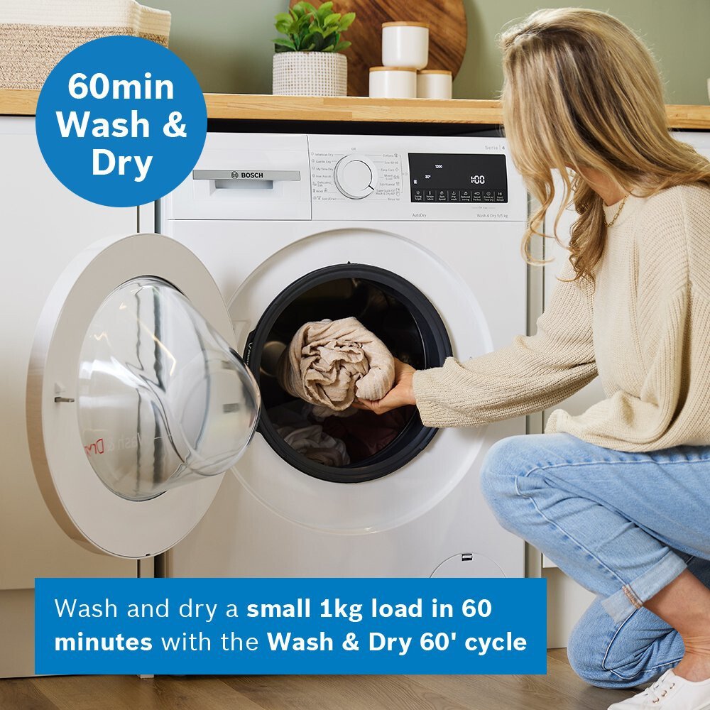 Bosch WNA144V9GB Series 4 Washer Dryer, 9kg/5kg, 1400 Spin, White, E Rated