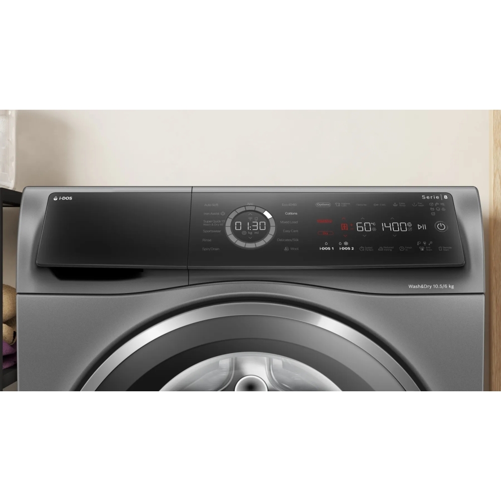Bosch WNC254ARGB Series 8 i-Dos Washer Dryer, 10kg/6kg, 1400 Spin, Grey, D Rated