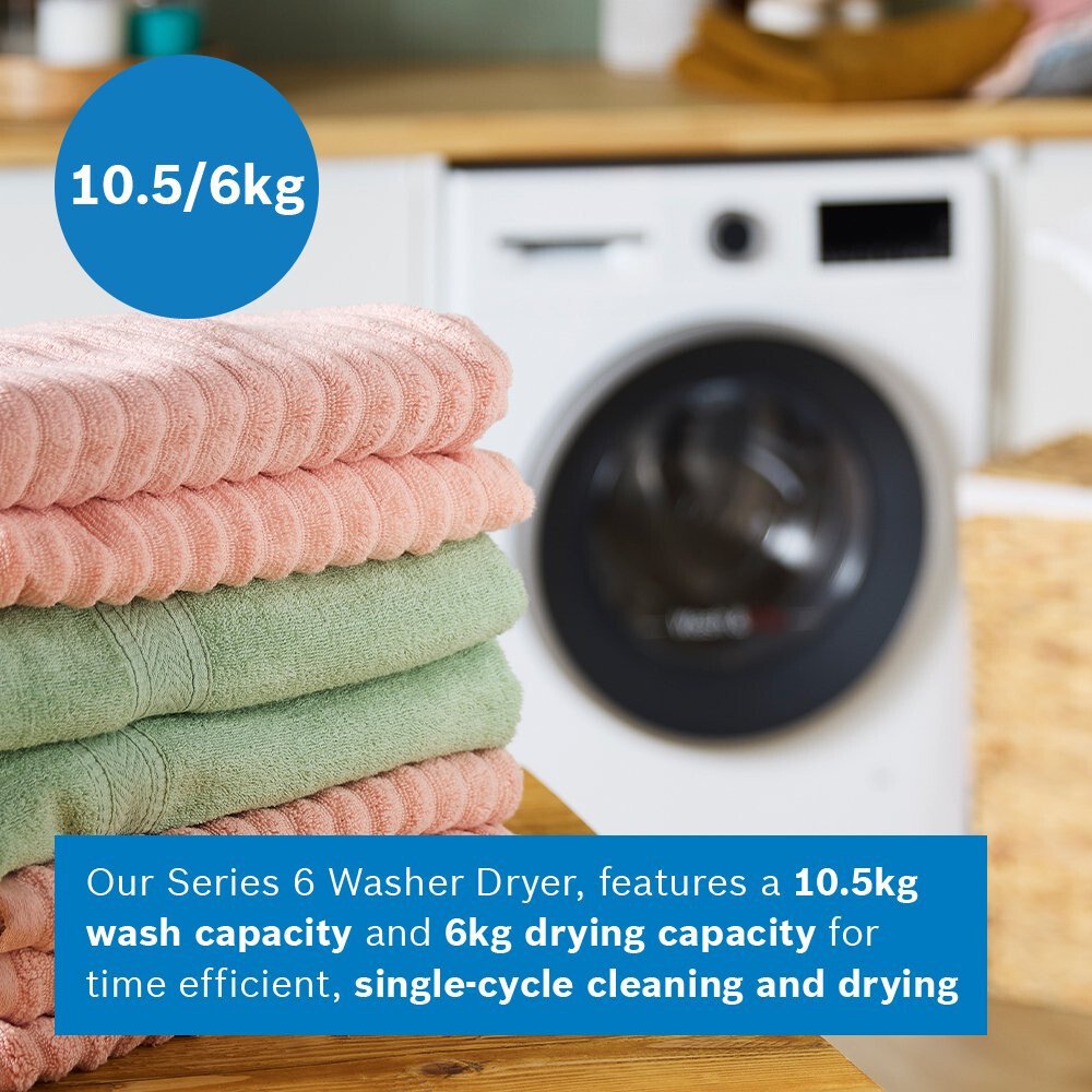 Bosch WNG25401GB Series 6 Washer Dryer, 10kg/6kg, 1400 Spin, White, A Rated