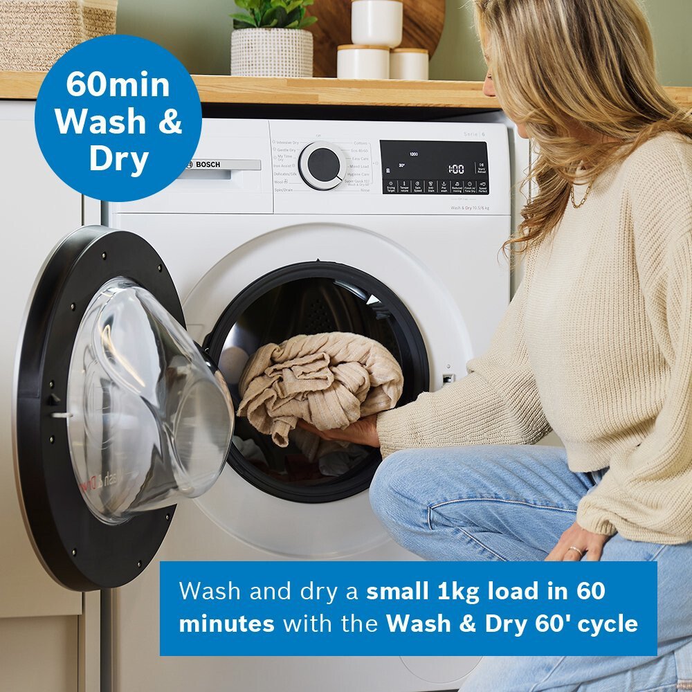 Bosch WNG25401GB Series 6 Washer Dryer, 10kg/6kg, 1400 Spin, White, A Rated