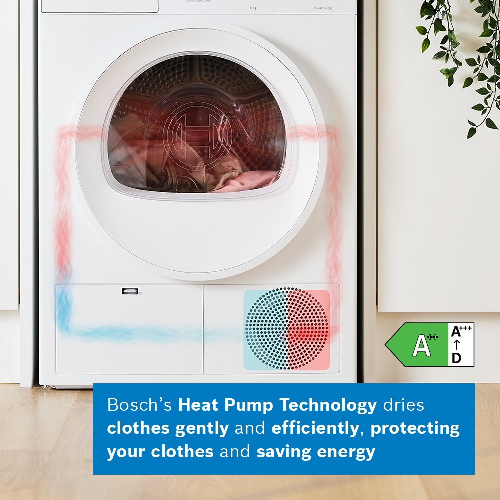 Bosch WTH85225GB Series 4 Heat Pump Tumble Dryer, 8kg, White, A++ Rated