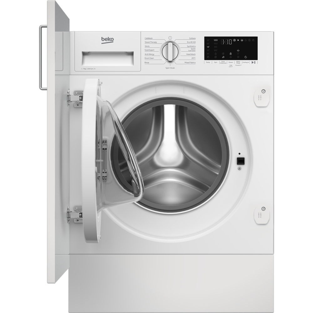 Beko WTIK72121 Integrated Washing Machine, 7kg, 1200 Spin, White, A Rated