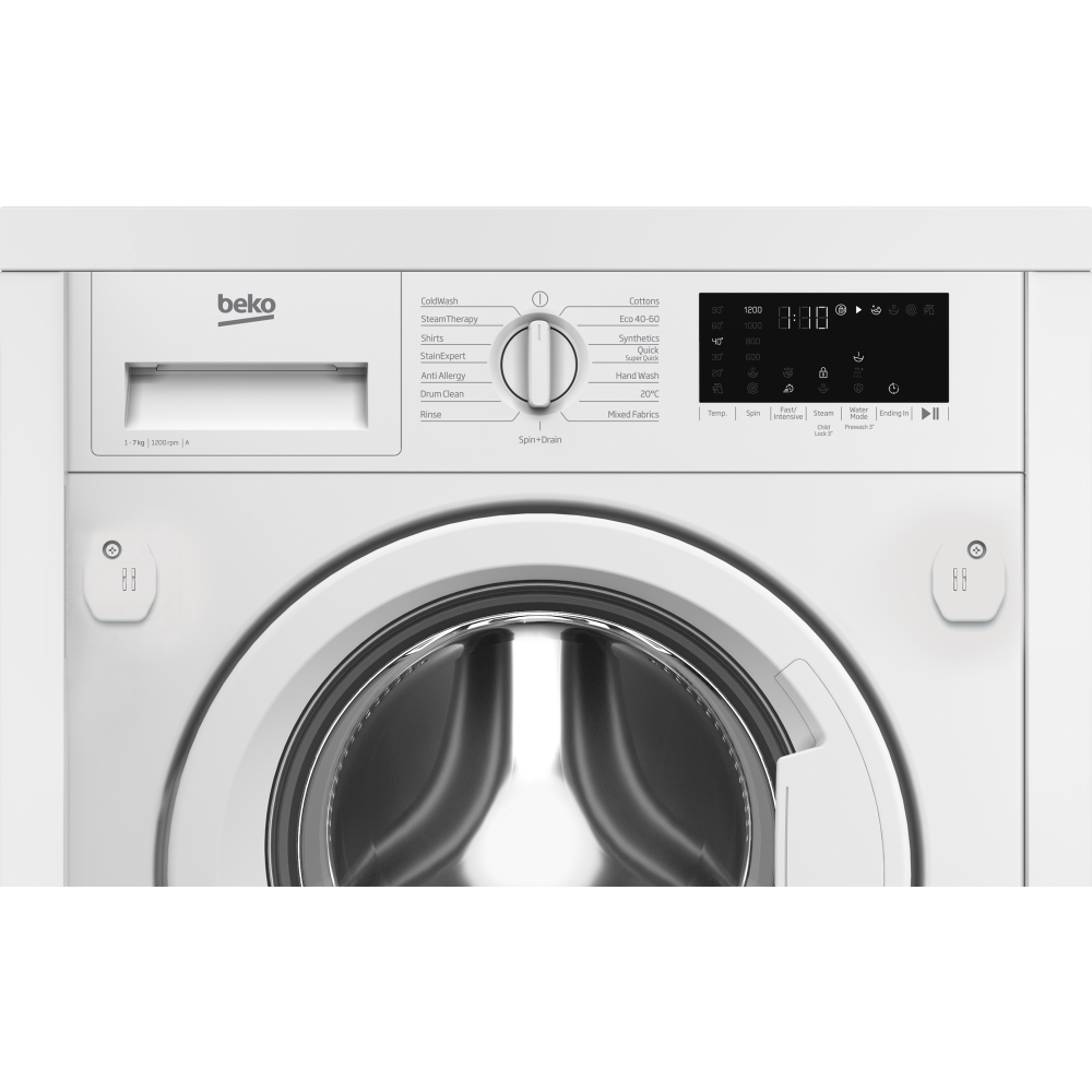 Beko WTIK72121 Integrated Washing Machine, 7kg, 1200 Spin, White, A Rated