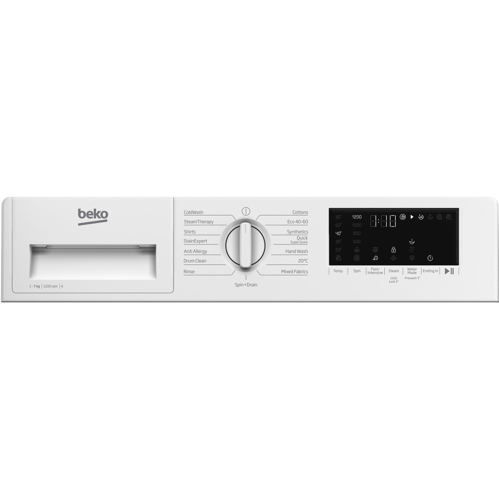 Beko WTIK72121 Integrated Washing Machine, 7kg, 1200 Spin, White, A Rated